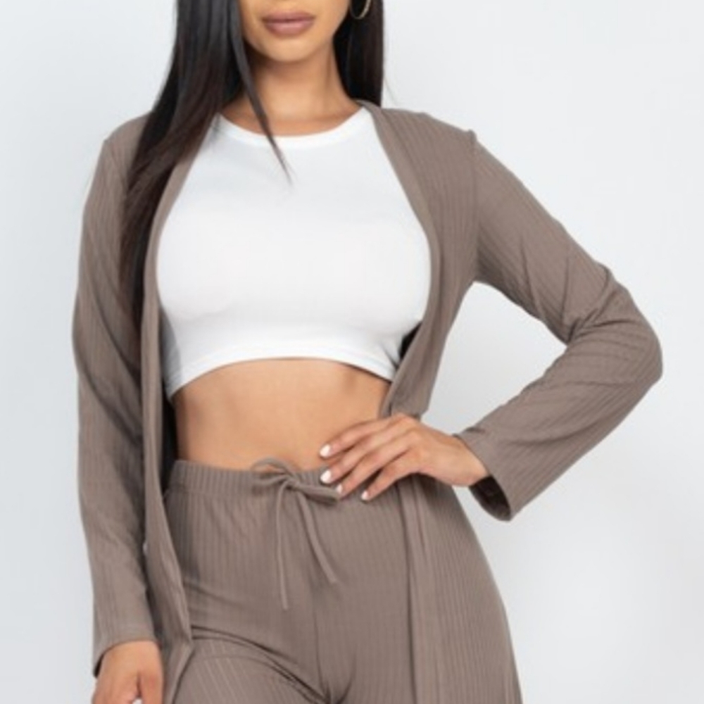 Two piece Mocha cardigan set.